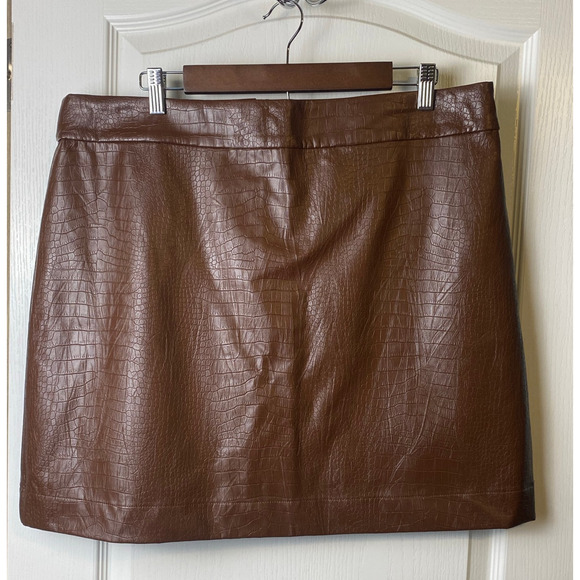 J. Crew Factory Women's Brown Faux Leather Croc Embossed Mini Skirt Size 16 NWT - Picture 5 of 12